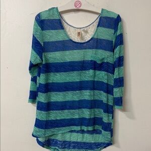 Striped Blue and Green Women's Top Y2K